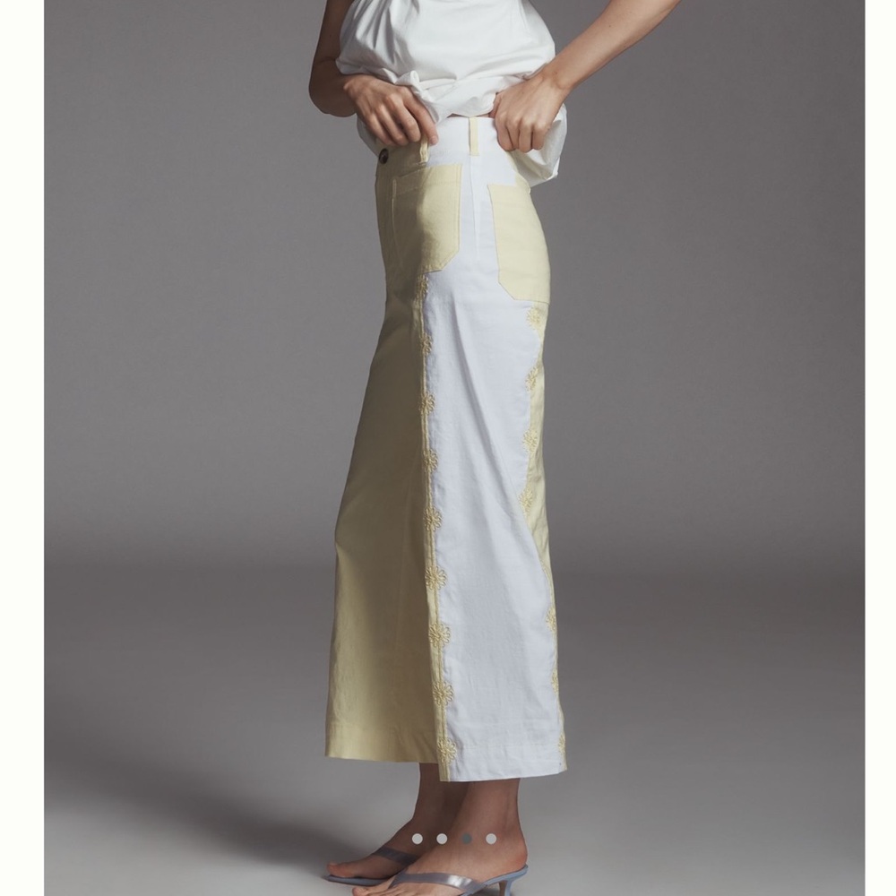 Anthropologie COLETTE Cropped Wide-Leg Embroidered Pants Maeve NEW Yellow